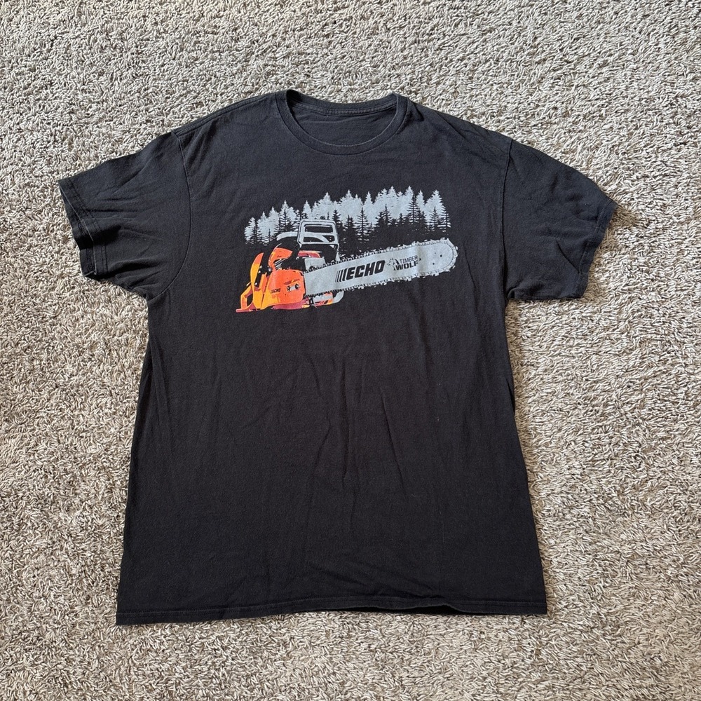 Echo Chainsaw Graphic Print Black Mens Cotton Crew Neck T Tee Shirt Size Large L